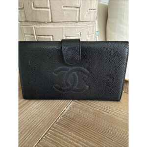 Chanel Black Caviar Leather Long Wallet Made in France